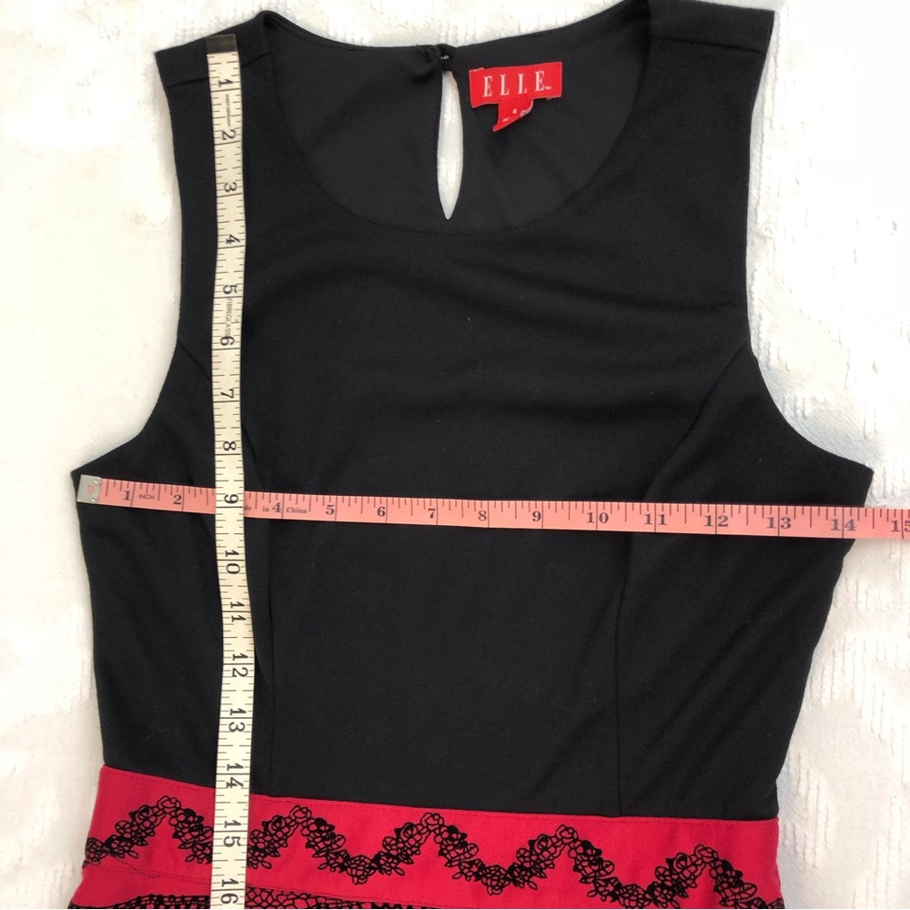 Elle Black Red Flocked Fit & Flare Party Dress - Picture 10 of 16